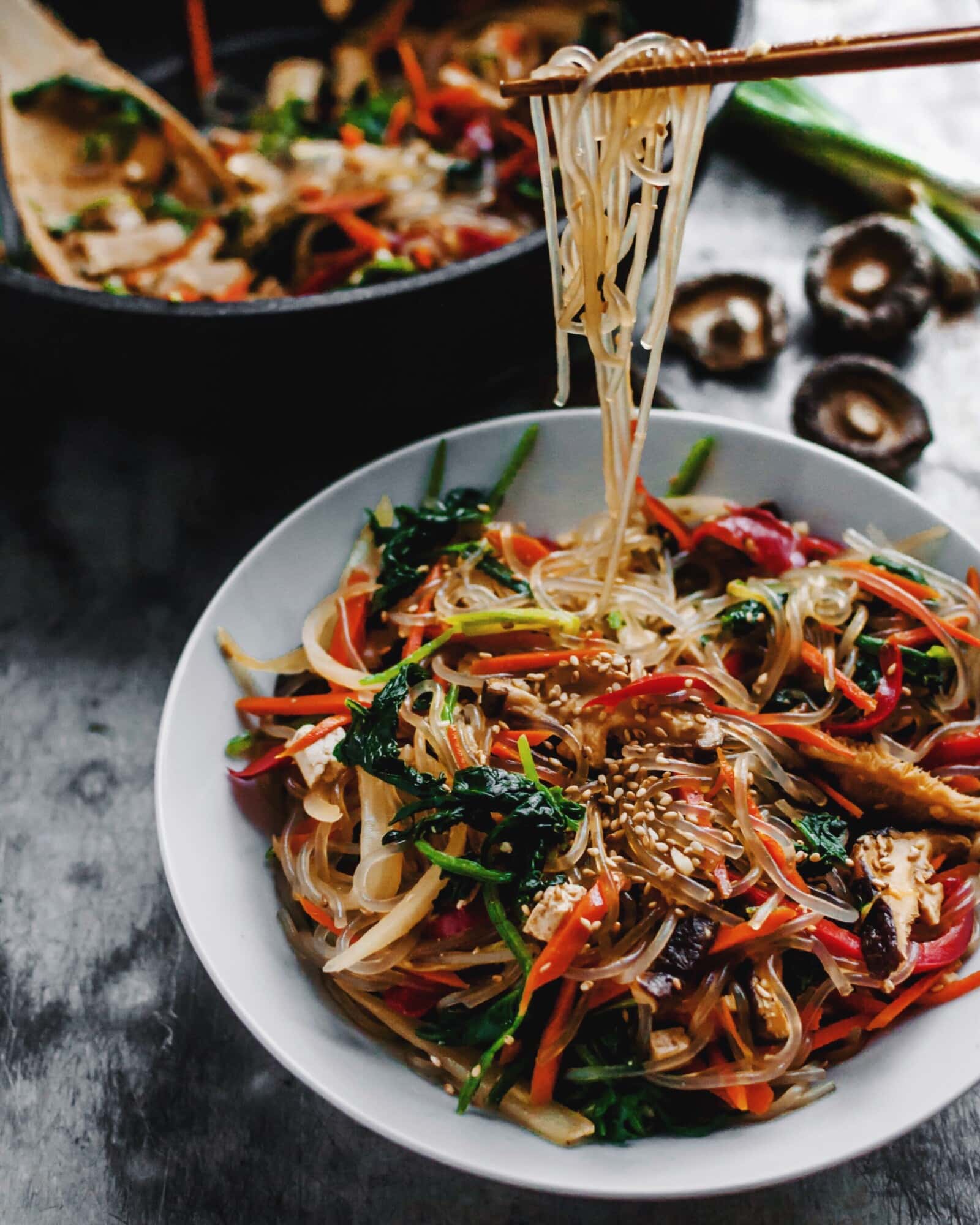 Vegan Japchae (Korean Glass Noodles)