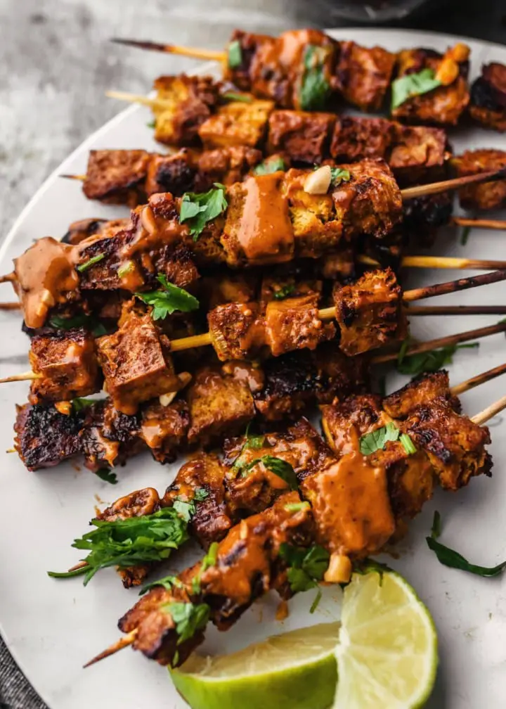 Baked Tofu Satay with Peanut Sauce